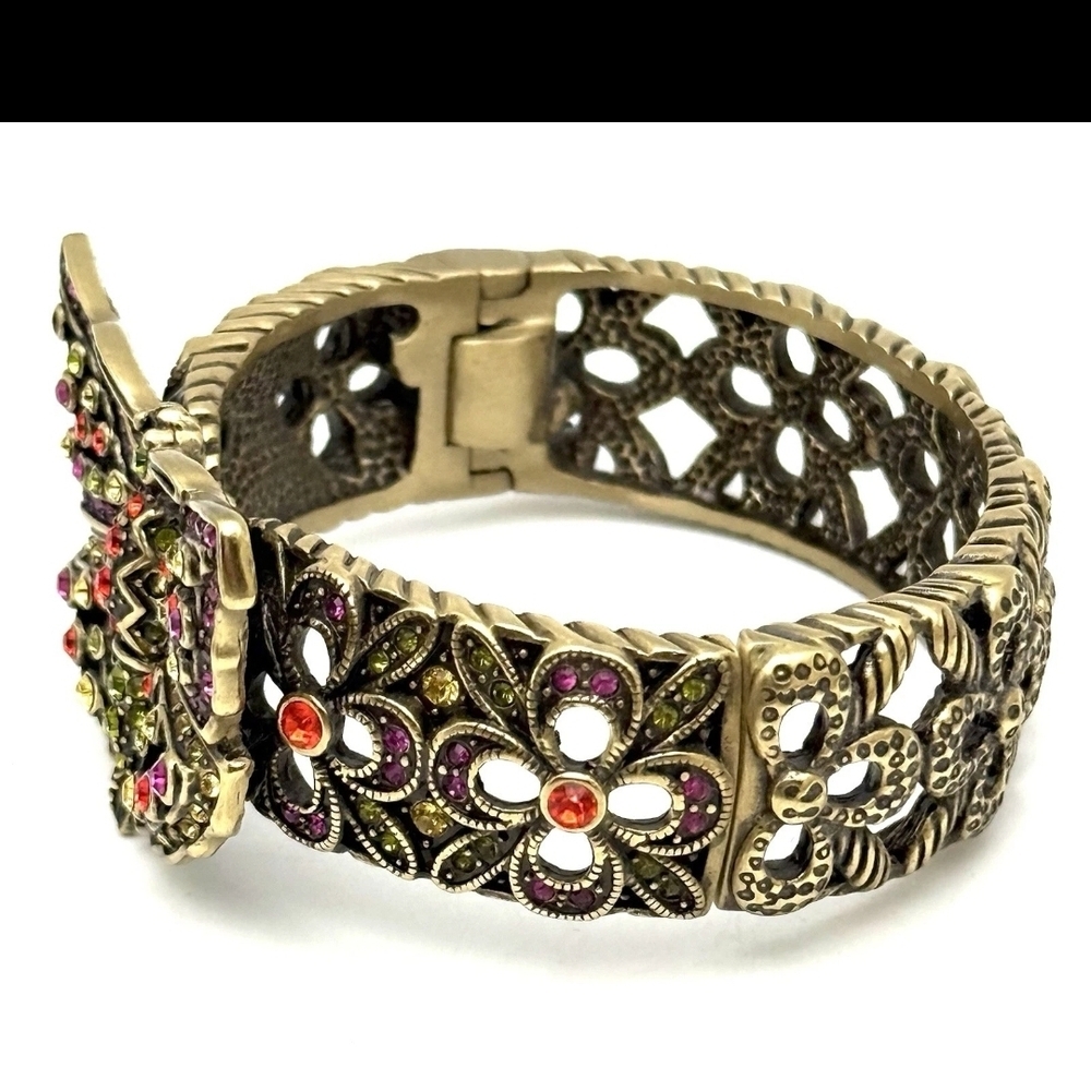 Heidi Daus Butterfly Crystal Hinged Cuff Bracelet Statement Gold Multicolor - Picture 2 of 6